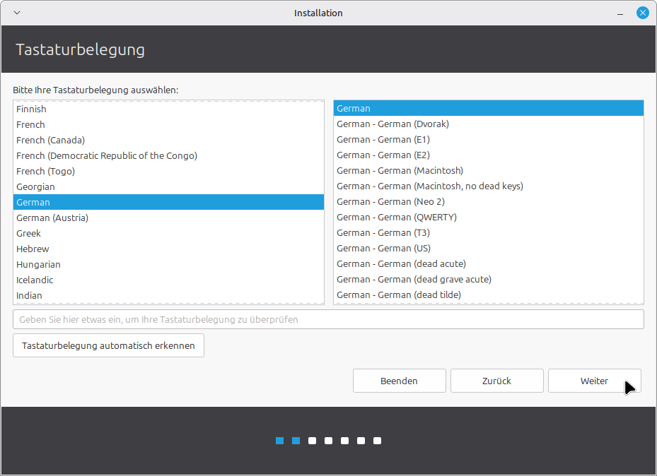 Tastaturbelegung wählen