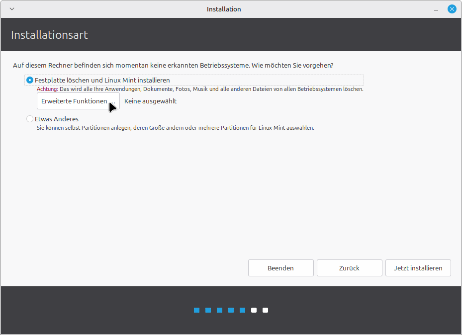 Partitionierung auswählen