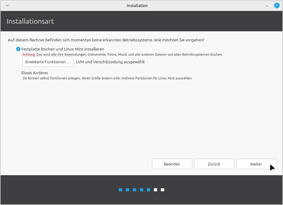 Partitionierung bestätigen