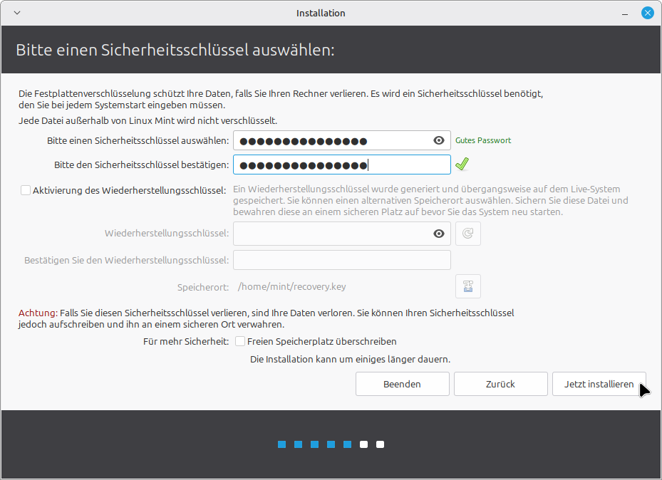 Verschlüsselungspasswort eingeben