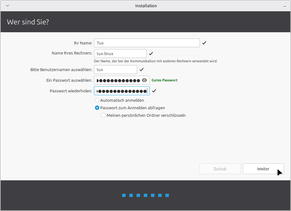 Benutzer- und Rechnername eingeben