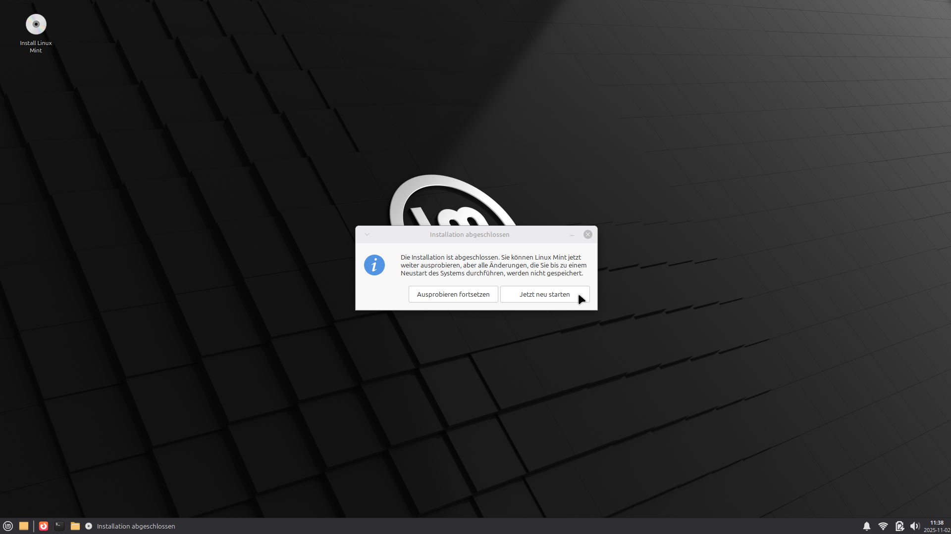 Neustart nach Installation