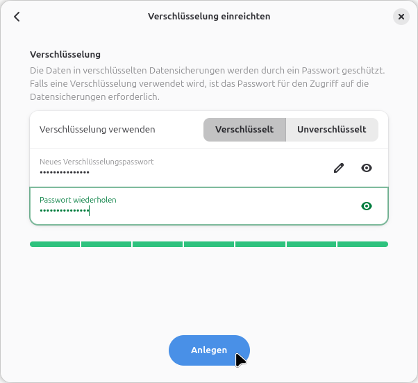 Depot-Passwort wählen