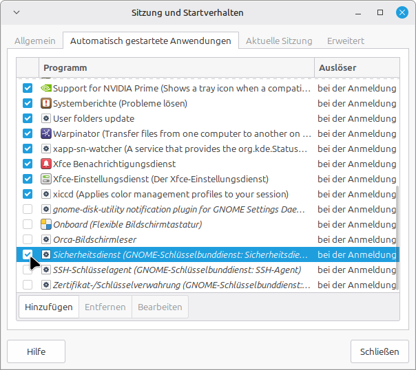Automatisch gestartete Anwendungen